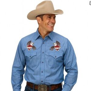 Plains Men’s Western Pearl Snap Shirt Blue – Black Onyx Snaps Cowboy Style